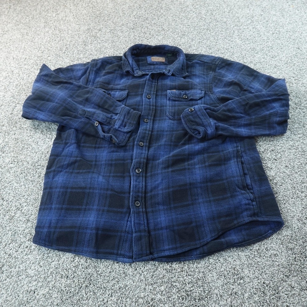 Orvis Shirt Mens L Blue Plaid Flannel Shacket Jacket Heavy Button Up Outdoor Top - Picture 2 of 12
